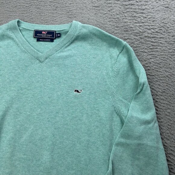 Vineyard Vines Cashmere Pullover Mens Sweater Green Teal V Neck Size Medium - Picture 2 of 6